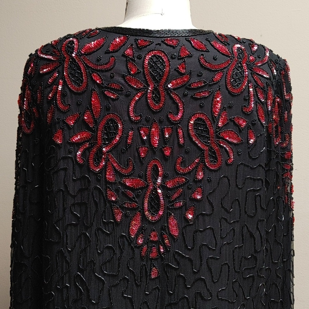 AP Ltd Black Silk Beaded w Red Sequins Top Size M - Picture 5 of 15